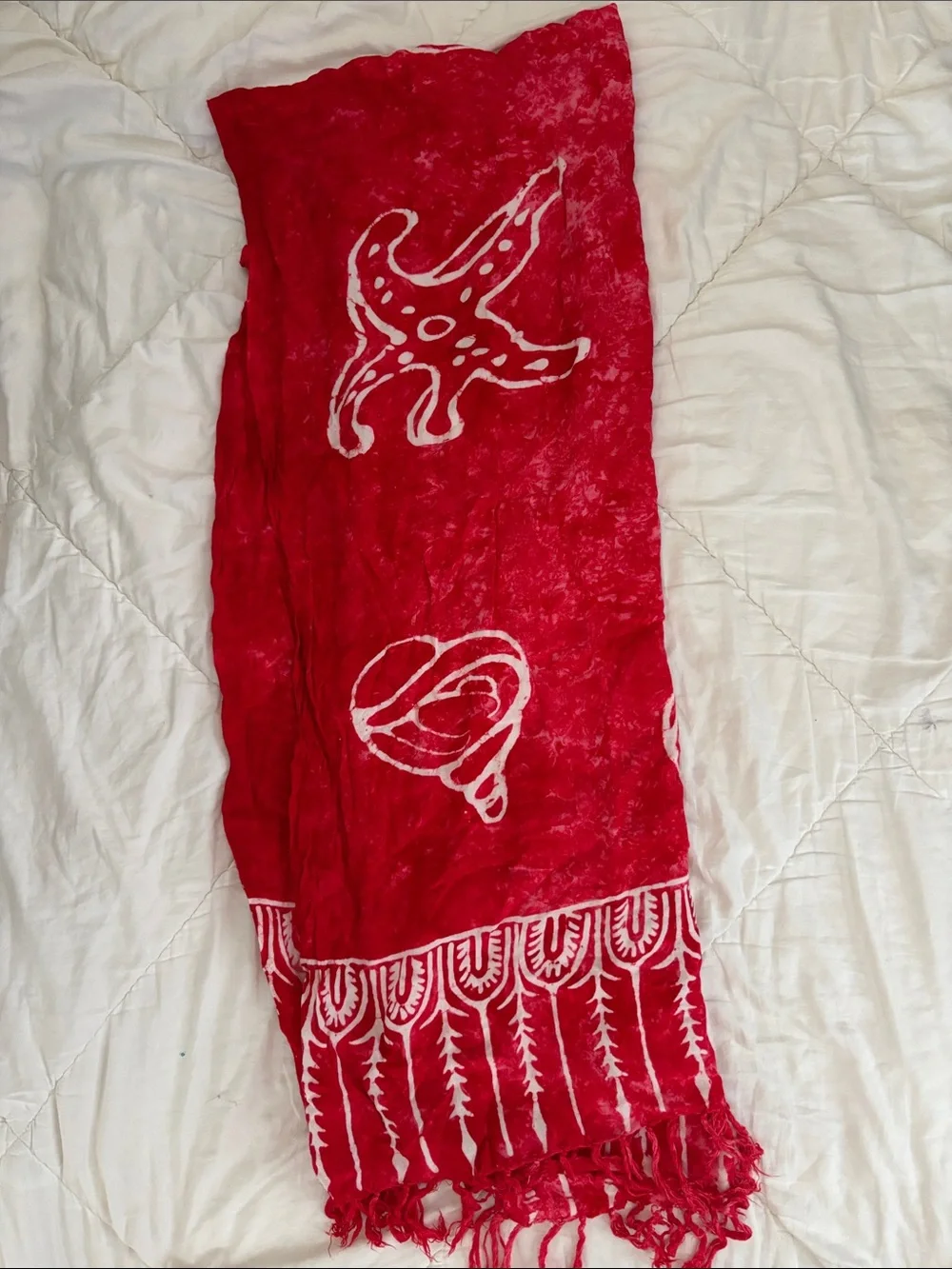 Indigo Blue Red and White Printed Wrap Scarf
